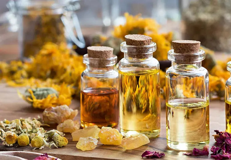 Natural essential oils used in pure beeswax candles for clean, non-toxic fragrance and aromatherapy benefits