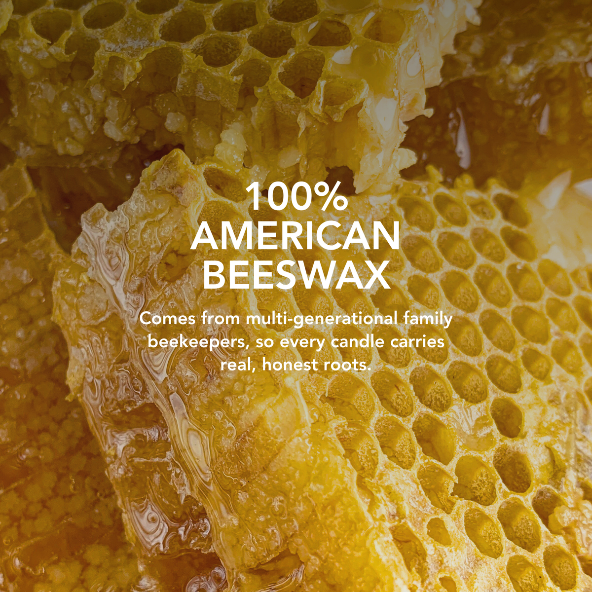 Golden honeycomb representing the 100% American beeswax sourced from multigenerational family beekeepers for Living Good Candle Co. candles.