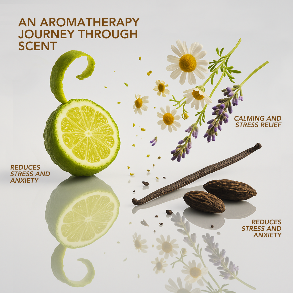 Tranquility candle scent profile featuring lime, chamomile, lavender, vanilla, and tonka bean