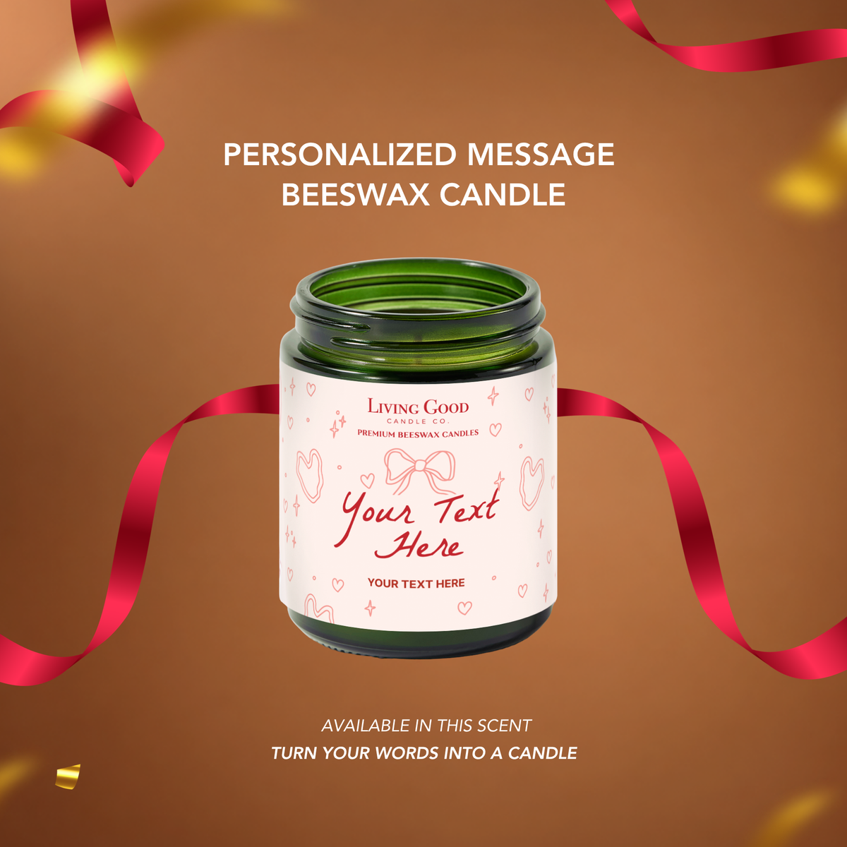 Personalized Message beeswax candle option available in Cinnamon Roll with a customizable label and gift-ready design.