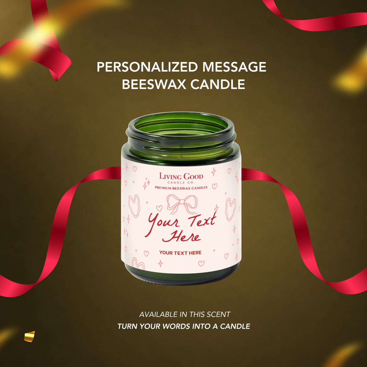 Personalized Message beeswax candle option available in Fig & Patchouli with a customizable gift label.