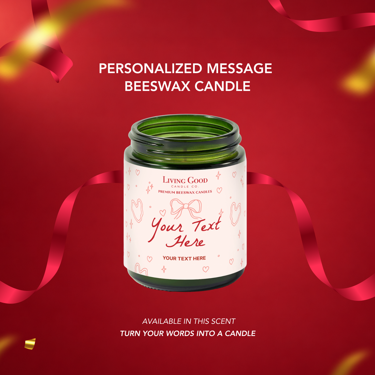 Personalized Message beeswax candle option available in Honeycrisp Apple with a customizable gift label.