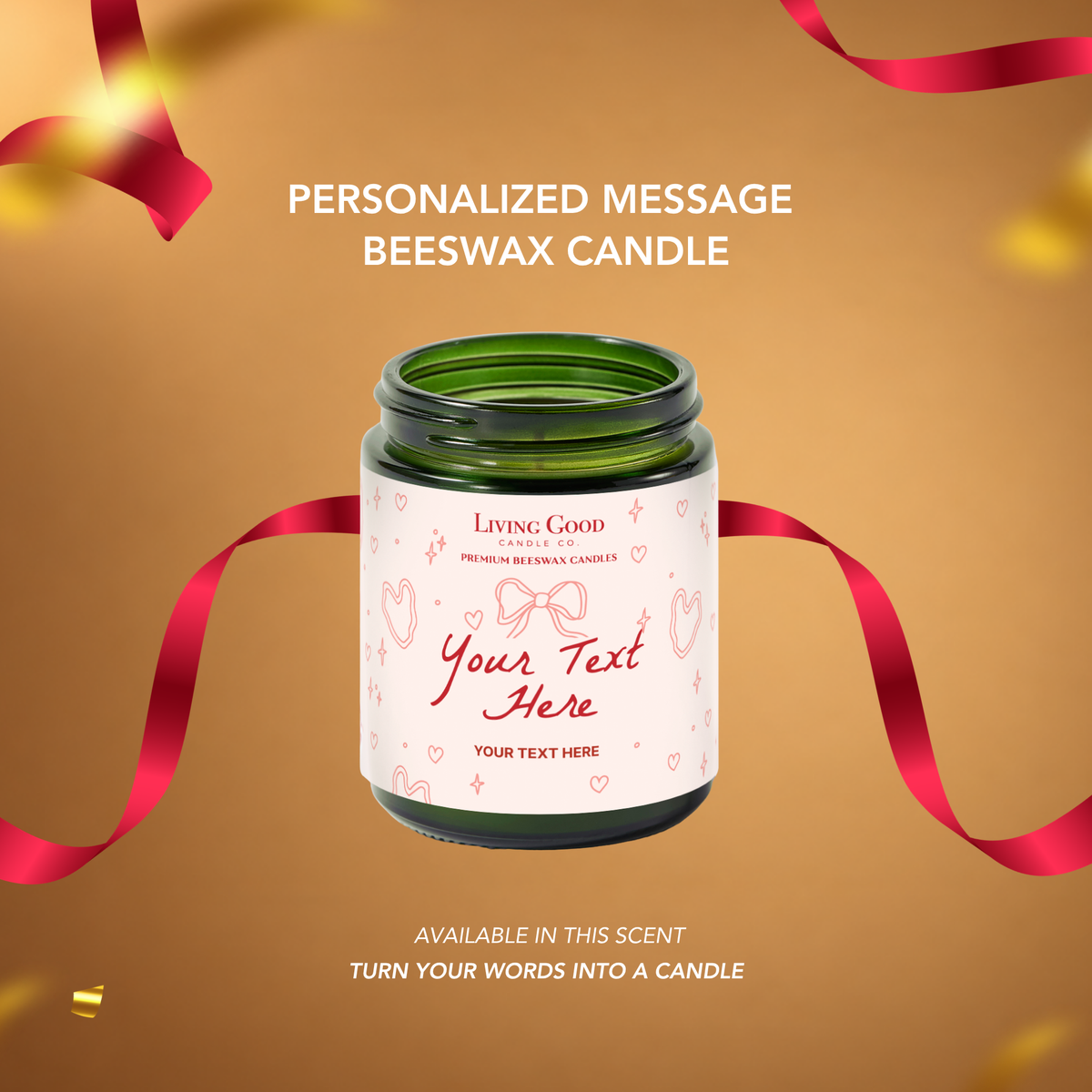Personalized Message beeswax candle option available in Toasty Pumpkin Brulee with a customizable gift label.