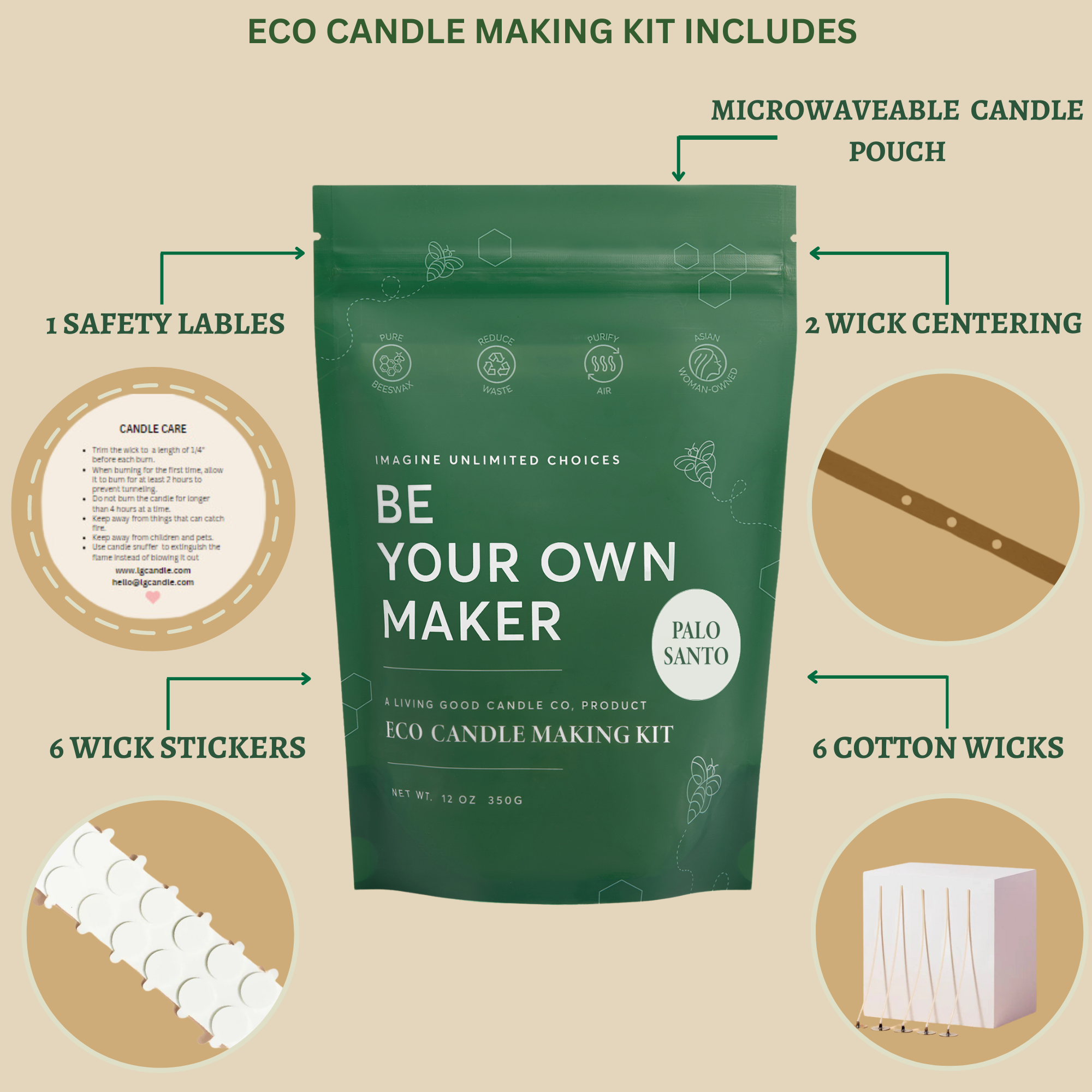 15 oz Palo Santo + 12 oz Eco Candle Making Kit