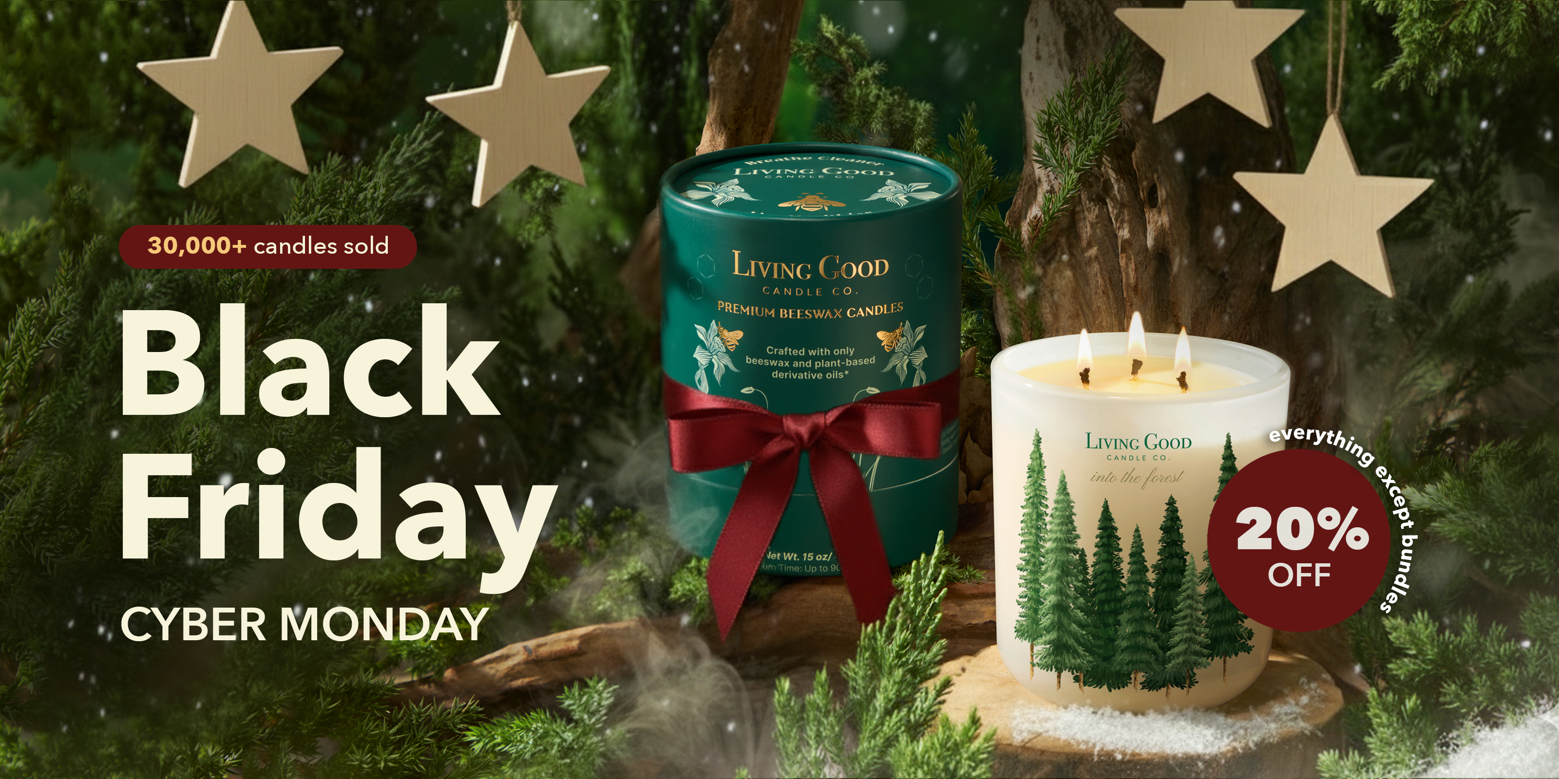 Living Good Candle collection featuring beeswax candles – clean burning and family-safe