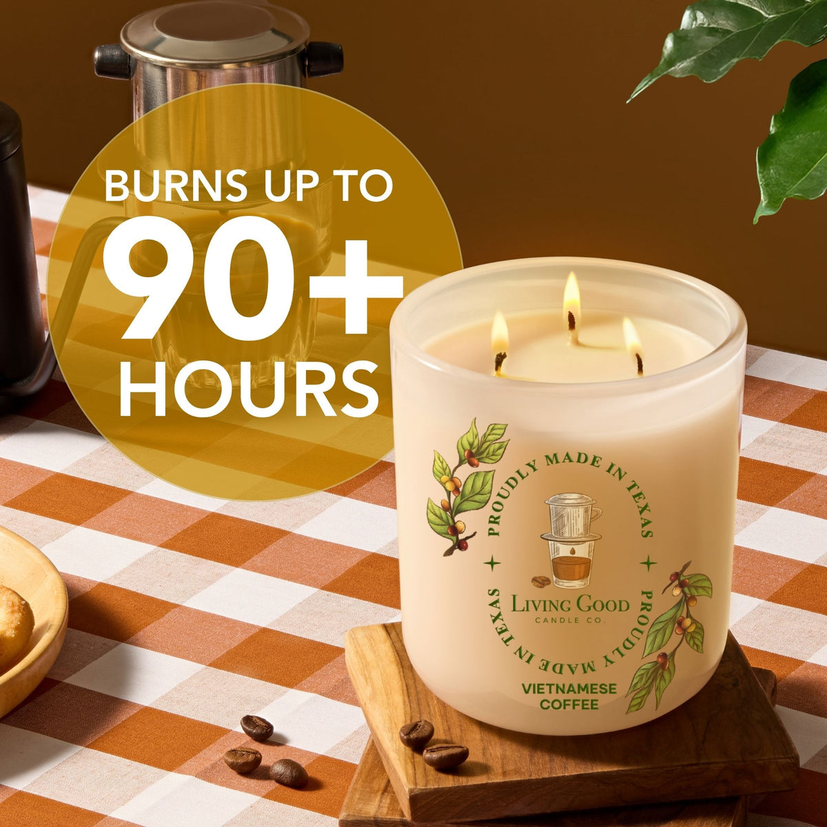 Slow Drip Coffee 15 oz beeswax candle with up to 90 plus hours of burn time.