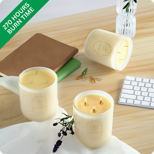 Living Good Candle bundle with 270-hour burn time – non-toxic beeswax candles for long-lasting, clean home fragrance